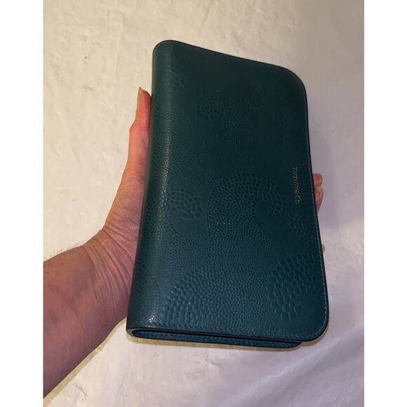 Tiffany & Co. Green Wave Embossed Continental Leather Zip Wallet Clutch Wallet - Picture 8 of 16